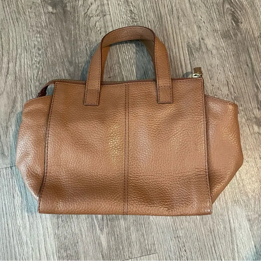 FOSSIL Tan Brown Leather Satchel Top Handle Bag